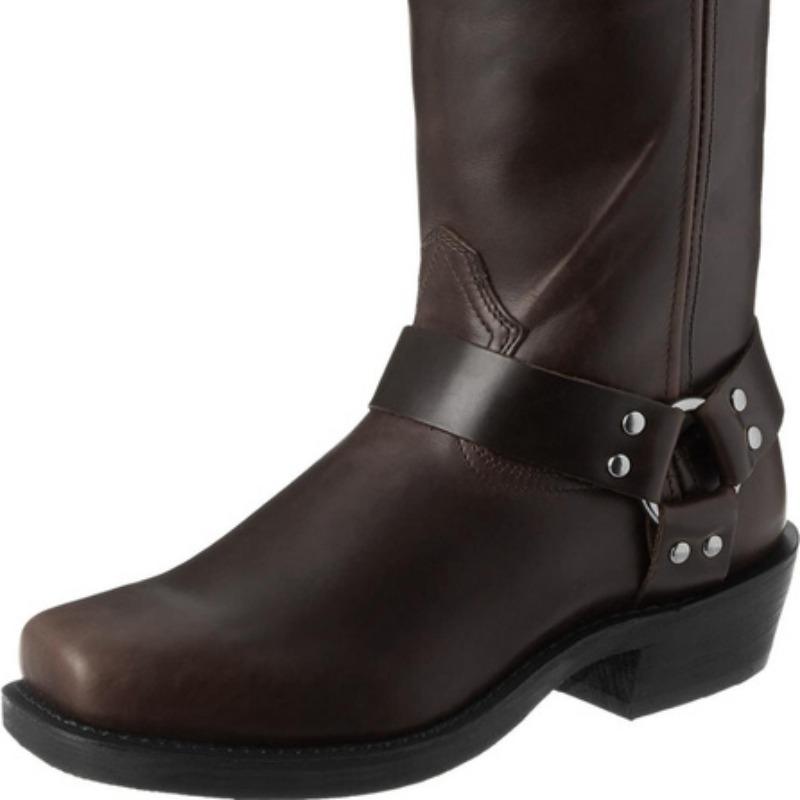 Pánské retro kovbojské kožené kozačky britského stylu kozačky s přezkou do půli lýtek Rytířské kozačky se čtvercovou špičkou Kotníkové kozačky na podpatek Venkovní jezdecké boty