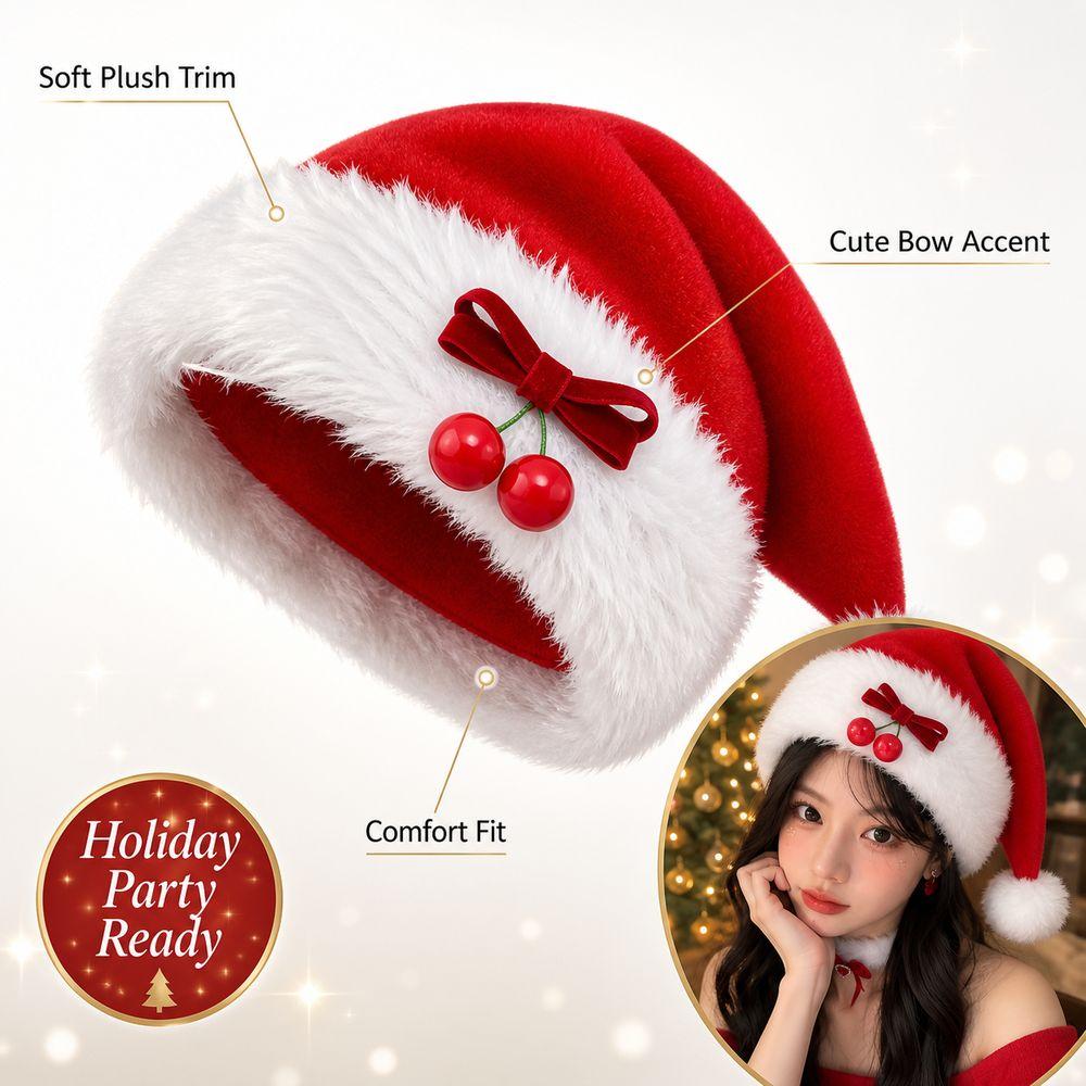 Plush Fabric Red Santa Hat Soft Plush Trim Long Fur Hat Durable Christmas Hat Christmas