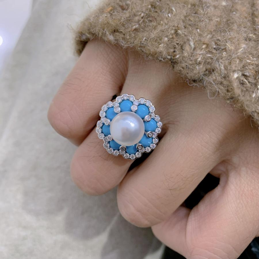 10mm Big Natural Round Pearl Fashion Ring DIY 925 Silver Holder Setting Fine Wedding Jewelry for Women