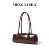 New niche design shoulder bag commuter cowhide underarm bag versatile long red baguette women's bag