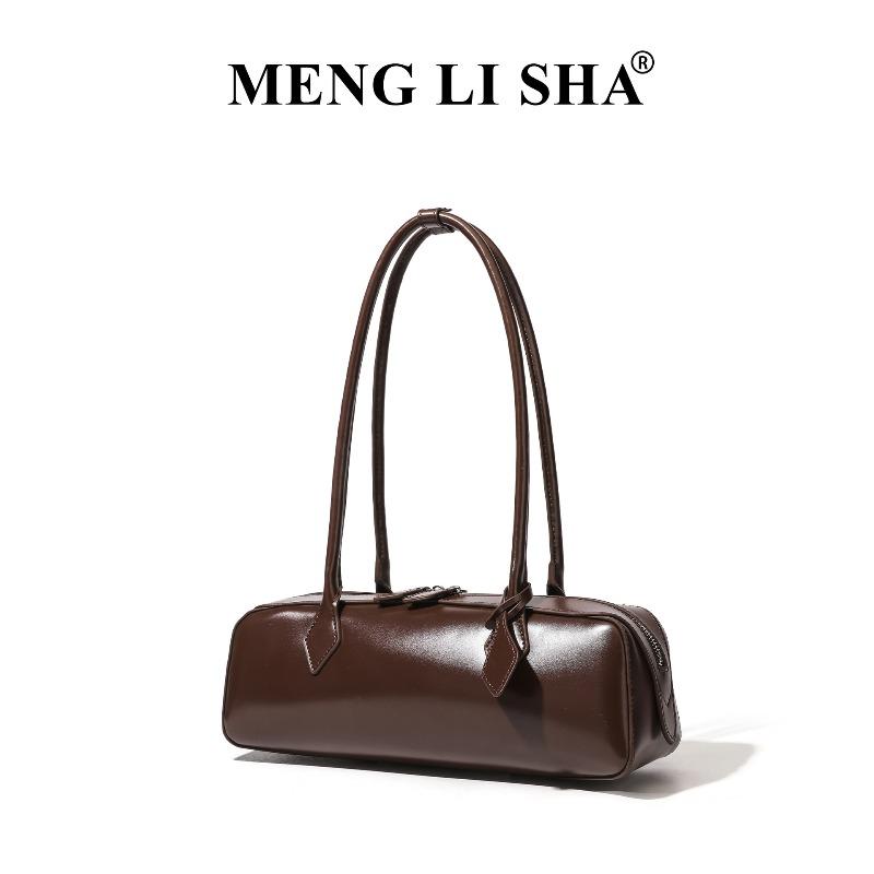 New niche design shoulder bag commuter cowhide underarm bag versatile long red baguette women's bag