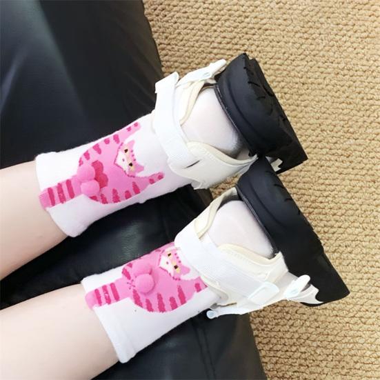 Cute Cat Socks with Balls 3D Fuzzy Balls Novelty Funny Animal Socks Women's Soft Cotton Crew Socks for Cat Lovers Christmas Birthday Gifts