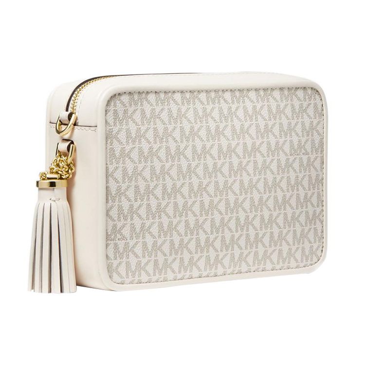 Michael Kors Jet Set Charm Monogram Fashion Commuter Coated Canvas Crossbody Bag Medium Women Bags Vanilla-White Cream 32F1GT9M2V-VAN-CREAM