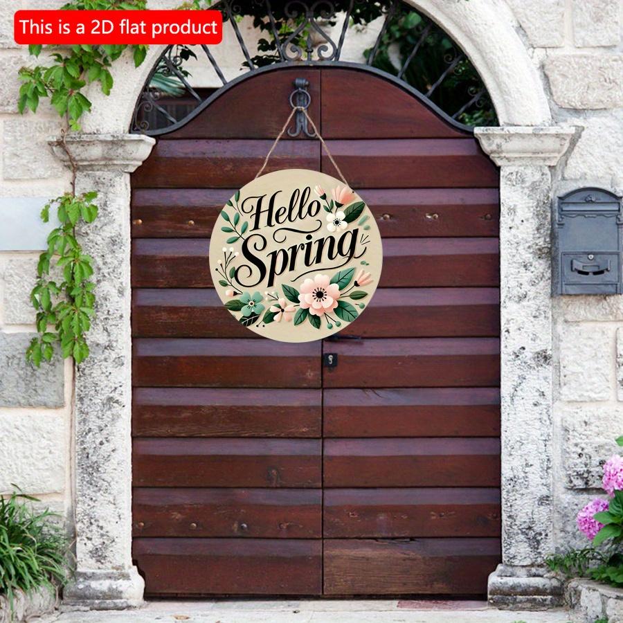 2D flach 20*20cm1St. Hallo Frühling Grüne Blätter und Blumenmuster Hängeschild aus Holz Frühling Rustikal Runde Kunstplaketten Schild für Toilette Zuhause Wohnzimmer