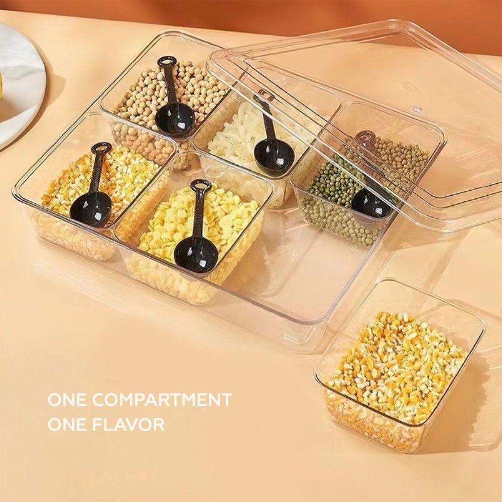 with Lid Ice Powder Box 6-Compartment Fruit Salad Box Seasoning Storage Box for Spices Powders