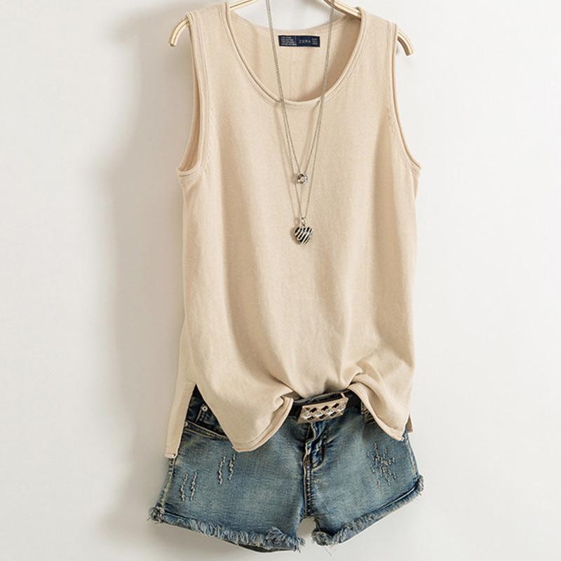 Cotton and Linen Camisole Women's Summer I-shaped Sleeveless Knitted Bottoming Shirt Short Outer Wear Loose Solid