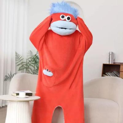 Vtipné nositeľné pyžamo Onesie s veľkými ústami pre deti, dospelých, útulné domáce oblečenie z fleecu, jednodielna kombinéza s kapucňou z mäkkého plyšu