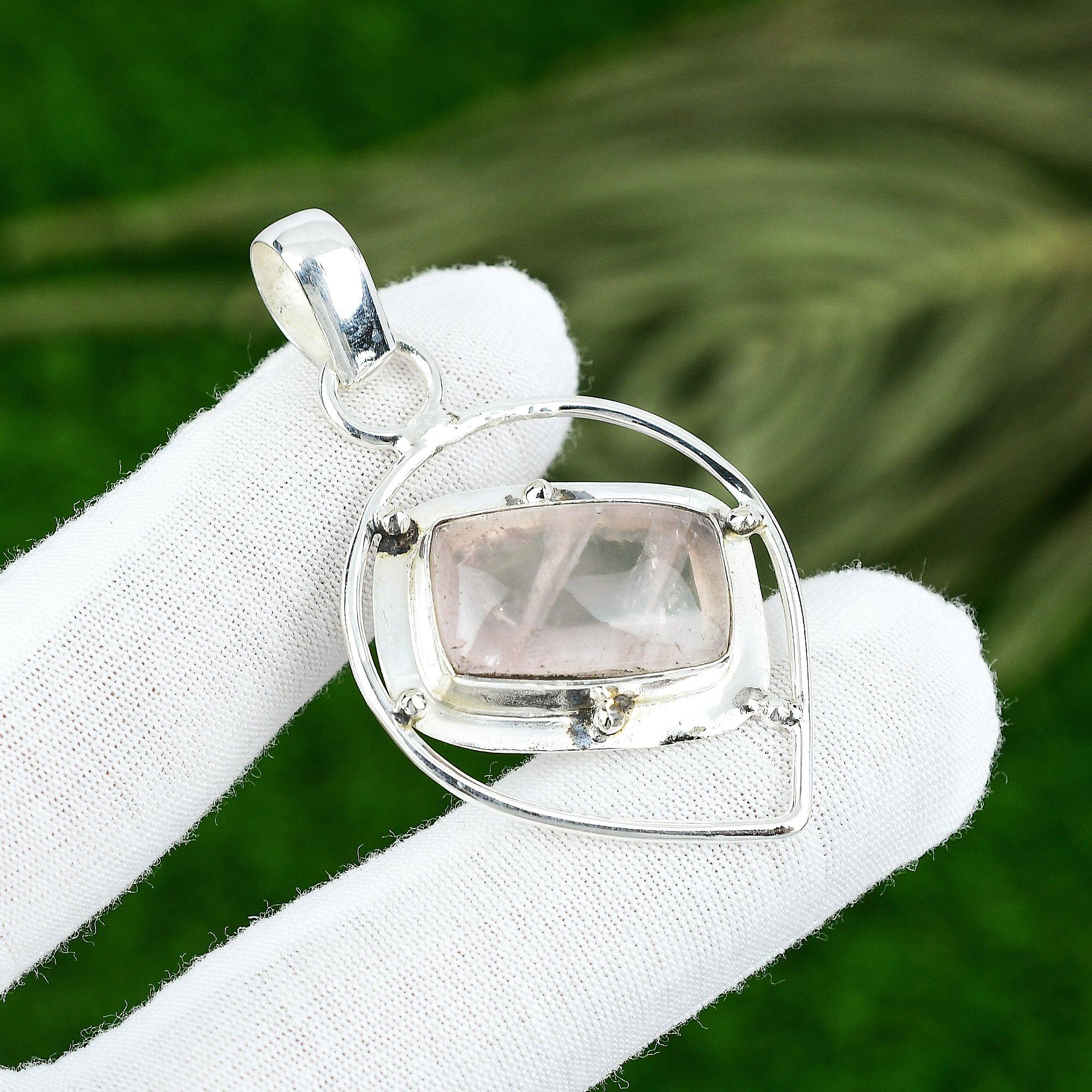 

Sterling Silver Radiant Heart Chakra Natural Rose Quartz Mother Birthday Pendant