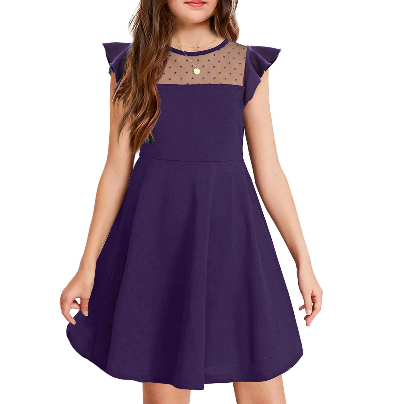 

Платье для девочек из однотонной сетки, без рукавов, с круглым вырезом, А-силуэт, вечернее платье 140