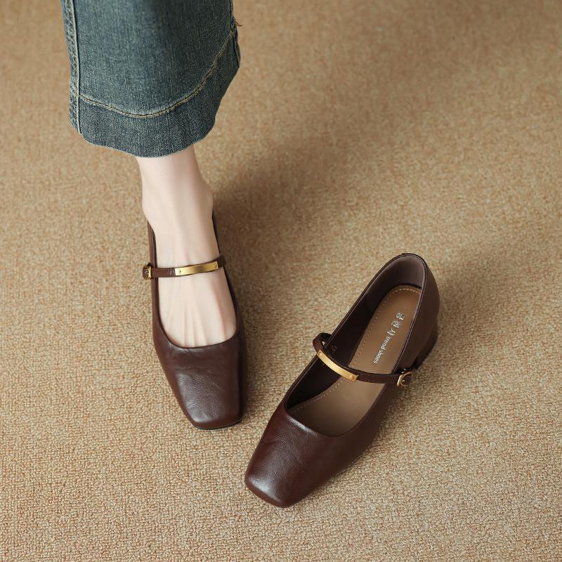 

Women s shoes 2026 French square toe with metal buckle women s versatile new single shoe 34