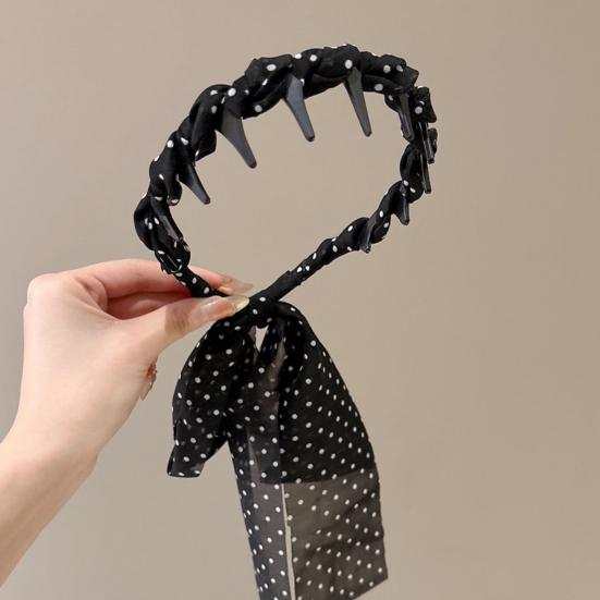 Women Headband Anti-slip Teeth Skull Design Hair Hoop with Ribbon Decor Slimming Effect Headband Hair Accessory