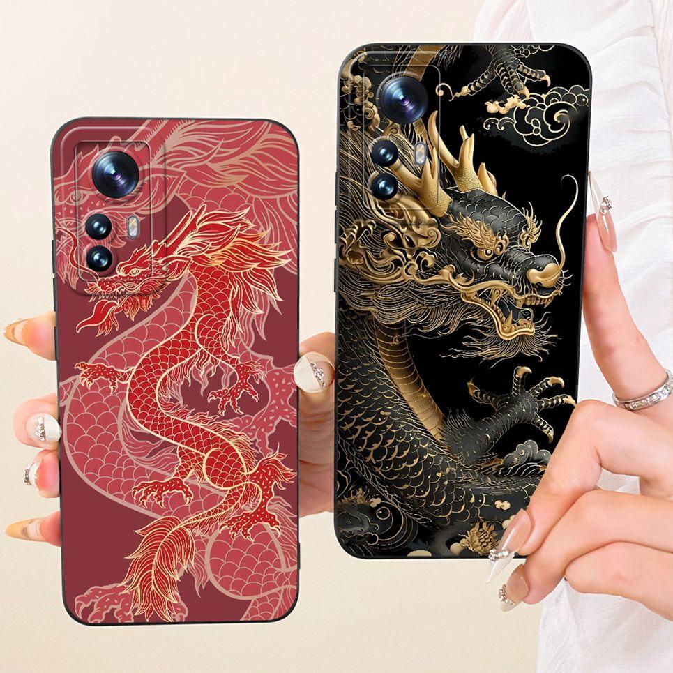 Phone Case For Xiaomi 12 12x 12s 12T Pro 12 Lite Casing Liquid Silicone Cartoon Dragon Funny Cat Seabeach Pattern Back Cover
