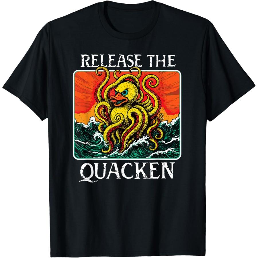 RELEASE THE QUACKEN rubber duck sea monster kraken pun funny T-Shirt XXXXXL чёрный
