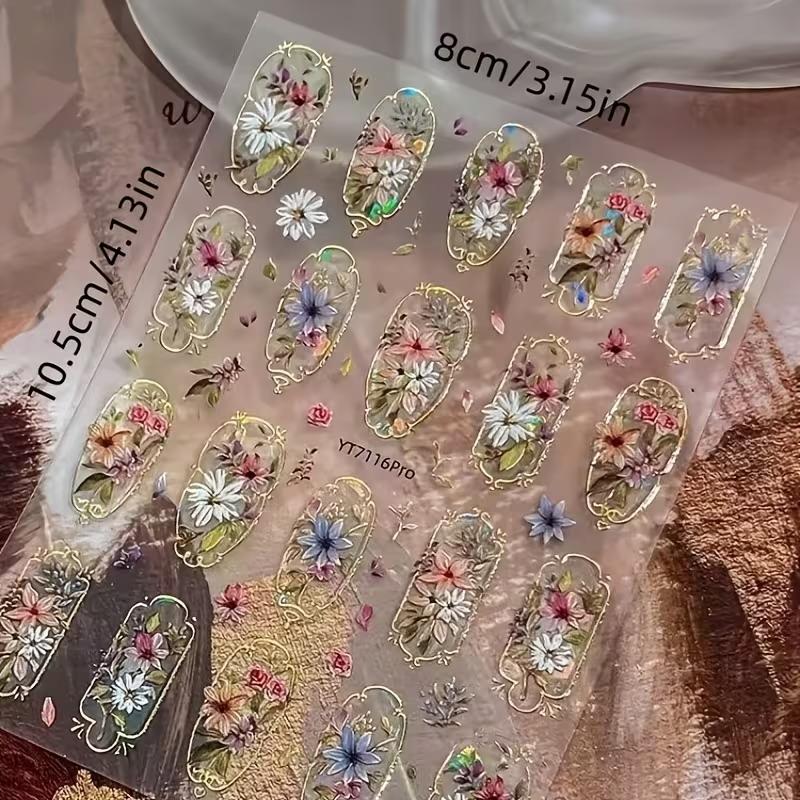 5D Embossed Flower Nail Art Stickers Glitter Laser Petal Self Adhesive Nail Slider Decals Decorations Accessories Diy