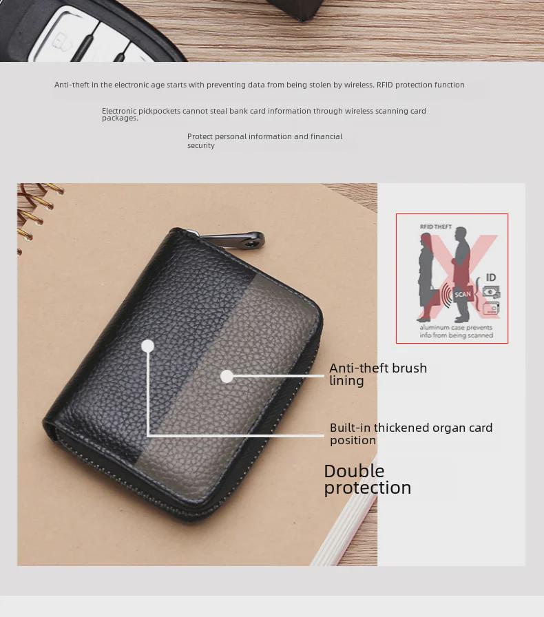 Schlankes, diebstahlsicheres Kartenetui aus echtem Leder für Herren und Damen mit großer Kapazität und Anti-Entmagnetisierungsfunktionen