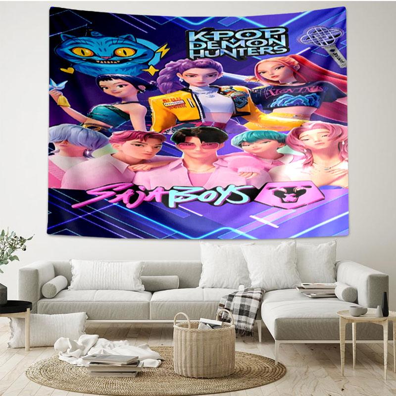 KPop Demon Hunters Print Tapestry - Portable Wall Decor Cloth, for Home, Dorm, Travel, Bedroom, Living Room - Ideal Birthday Housewarming Gift
