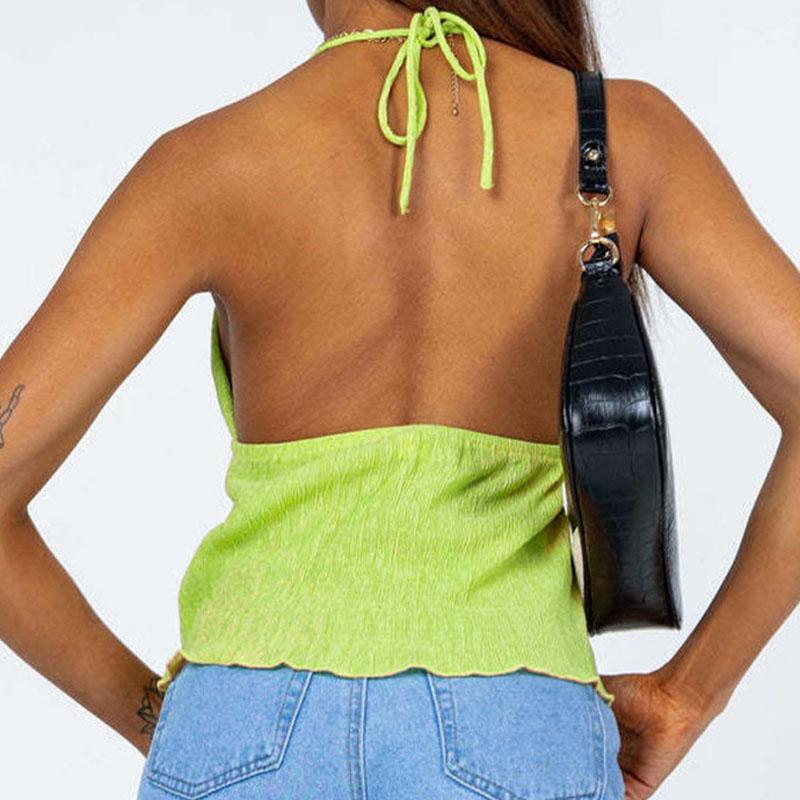 Dámské crop topy s halterneckem Letní jednobarevné bandážové s otevřeným předním dílem Bez zad Bez rukávů Zelené topy y2k Streetwear