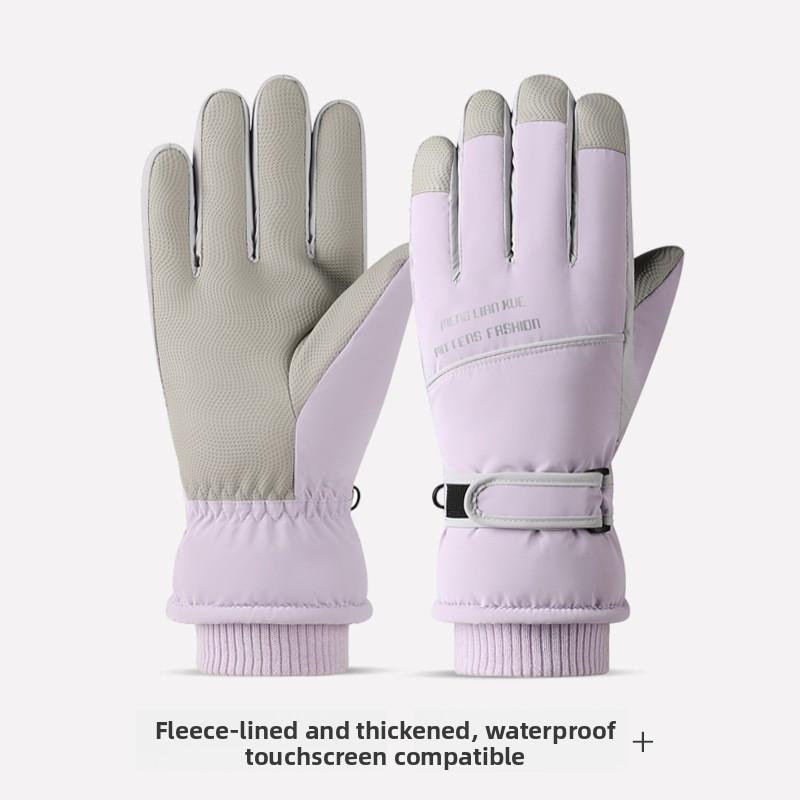 Motorcycle Winter Warm Snowboard Ski Gloves Unisex Non-Slip Touch Screen Waterproof Pu Leather Outdoor Cycling Fleece Snow Glove
