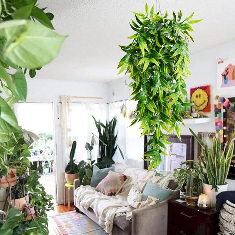 1pc Artificial Bamboo Leaf Rattan Green Plant Wall Hanging Artificial Hanging Plant Fake Outdoor Home Decorative Flower
