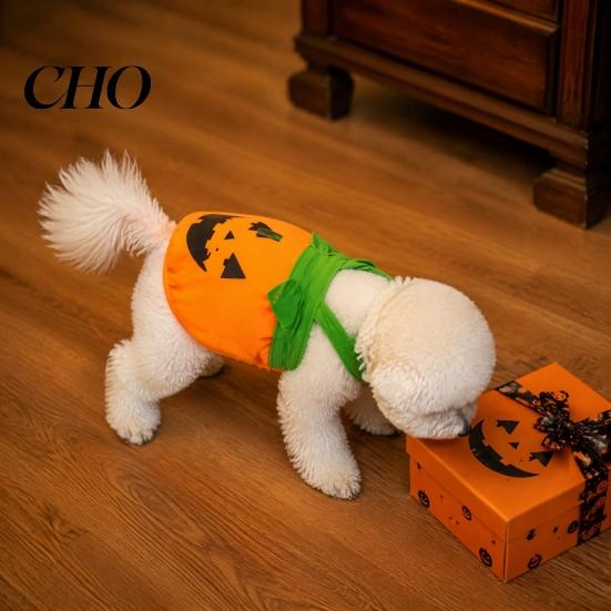 Funny Cat Apparel Pumpkin Halloween Dog Costume, Soft Polyester Pet Clothes with Costume Comfortable Strap, Decorative Puppy Outfit for Holiday