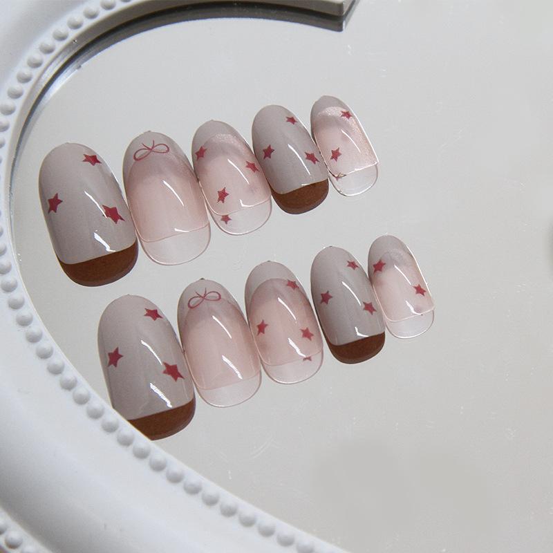 Wearing nail pieces French bow removable nail pieces Nail art patch Nail pieces Simple fake nail pieces 24 pieces