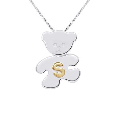 Children's Pendant - LÉA &; ARTHUR - OURSON - 925 Rhodium Silver - Letter S Yellow Gold Plated