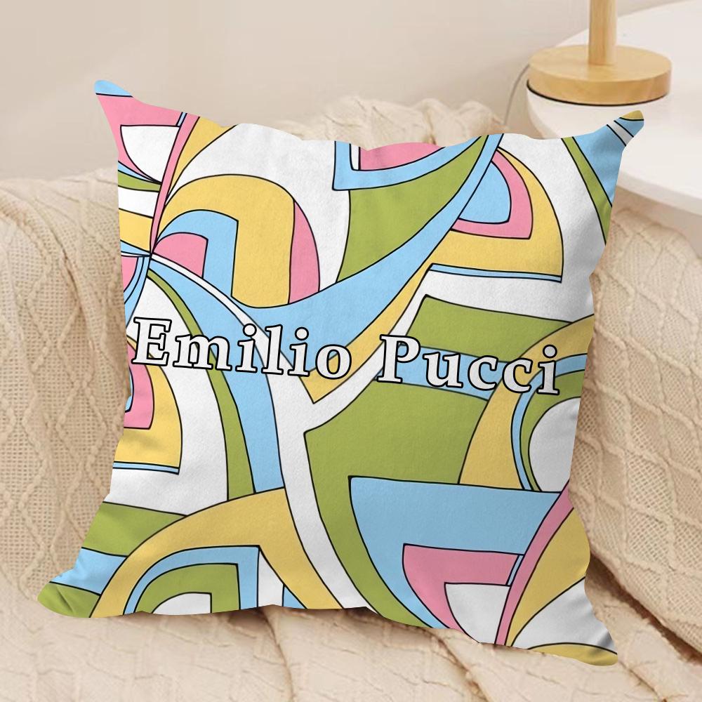 Fashion E-EE-Emilio logo P-Pucci Cushion Cover Soft Plush Double-Sided Pillow Cover Cozy Sofa Cushion Case Living Room Home Gift