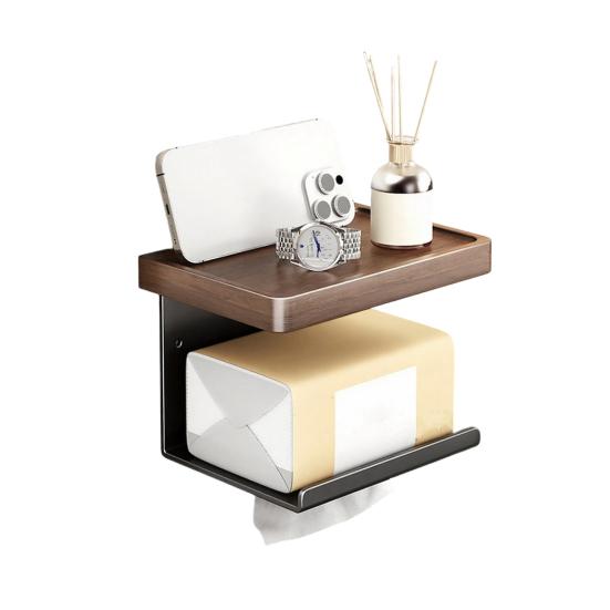 Wall Storage Rack Strong Load-Bearing Wall-Mounted Organizer with Rounded Paper Outlet Smooth Pull-Out Multifunctional Wood Metal Bathroom Shelf
