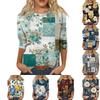 Women's Fashionable Casual Round Neck Three-quarter Sleeve Retro Print T-shirt Top