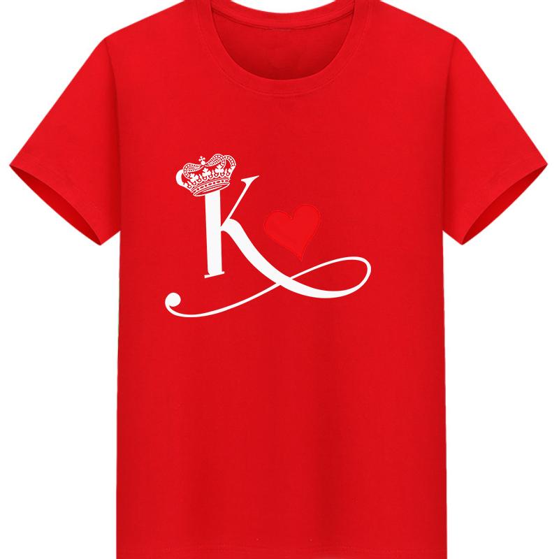 Polyester 100% New KING QUEEN Printed Short-sleeved Casual Couple T-shirt for Couples Women Clothing Graphic Aesthetic Summer