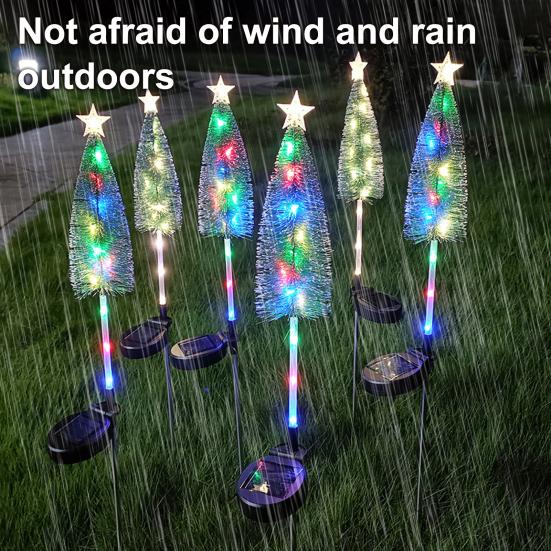 Solar Powered Christmas Tree Lights Outdoor Waterproof LED Lawn Lights with Star Topper Colorful Holiday Garden Decoration for Yard Patio