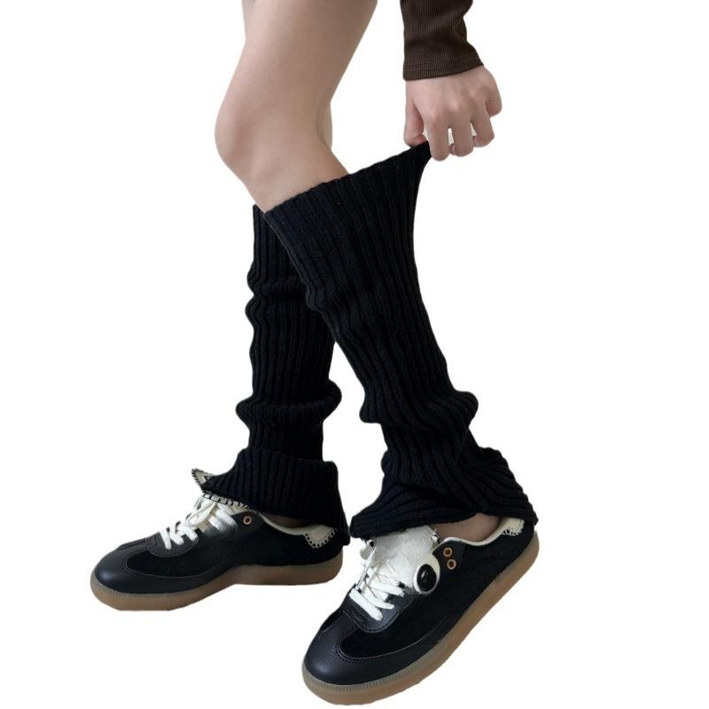 

Вязаные носки на осень и зиму, утолщенные и теплые гетры в вертикальную полоску, шерстяные серые гетры с разрезом 1 pair чёрный