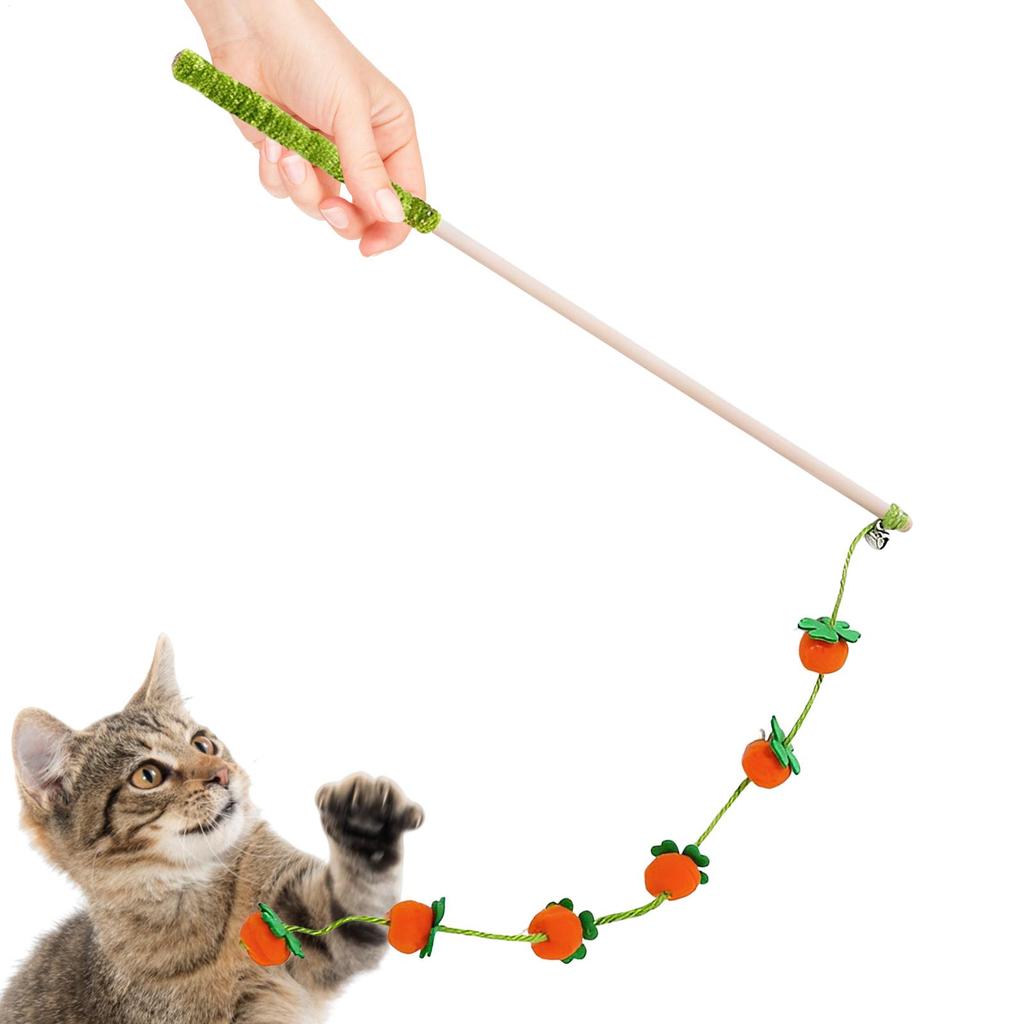 Cat Wand Toy Interactive Fruit Design Stick Non-Slip Handle Cat Pole Toy for Indoor Kitten Play Bird Fish Mouse Boredom