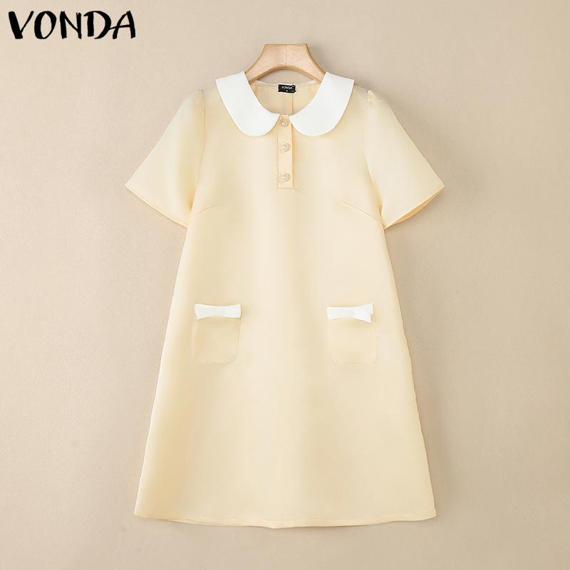 VONDA Rochie Elegantă de Damă cu Rever, Mânecă Scurtă, Satin Neted, Croială A-line