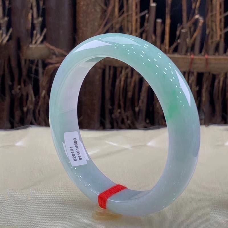 Myanmar Jadeite Bangle: Ice-Waxy Texture, Oil Green with Floating Flowers, Sunny Light Green