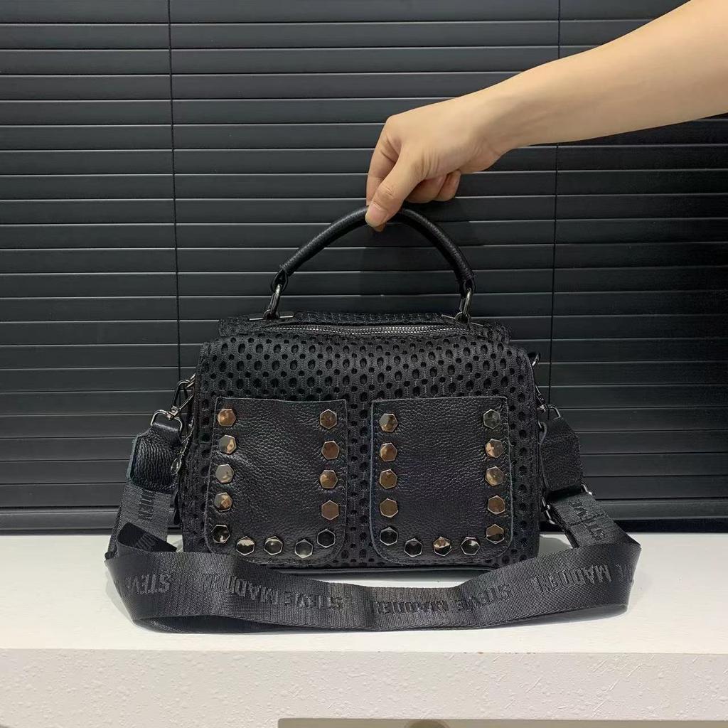 Women'S Mesh Shoulder Bag Large Capacity Splicing Rivet Crossbody Handbag
