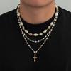 Ingemark 2Pcs/Set Boho Exquisite Imitation Pearl Rhinestone Choker Necklace Trend Gold Color Cross Pendant Necklace Jewelry