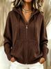 Women Hooded Zip Up Knit Cardigan, Solid Color Loose Long Sleeve Knitted Sweater Jacket, Casual Fall Winter Outerwear Tops