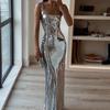 Ins Sequin Hollow Sexy Fashion Suspender Dress Summer Gold Piece Chain Splicing Skirt