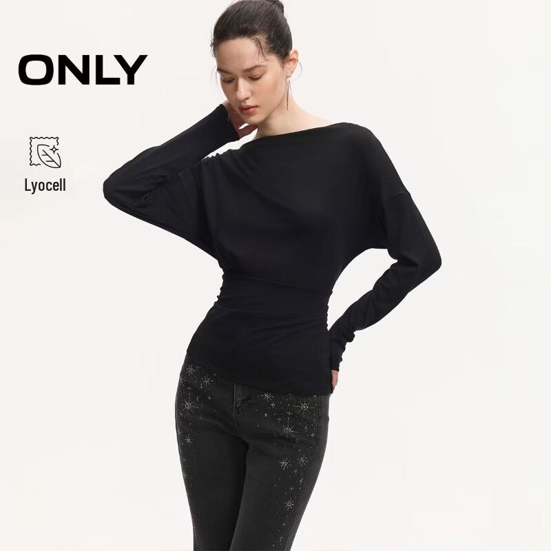 ONLY Women s 2026 Summer Off-Shoulder Batwing Long Sleeve T-Shirt M чёрный