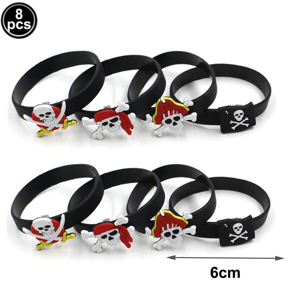 8 Pcs Pirate Theme Party Silicone Wristbands Rubber Bracelets Pirate Silicone Bracelets for Pirate Birthday Party Decors Favors