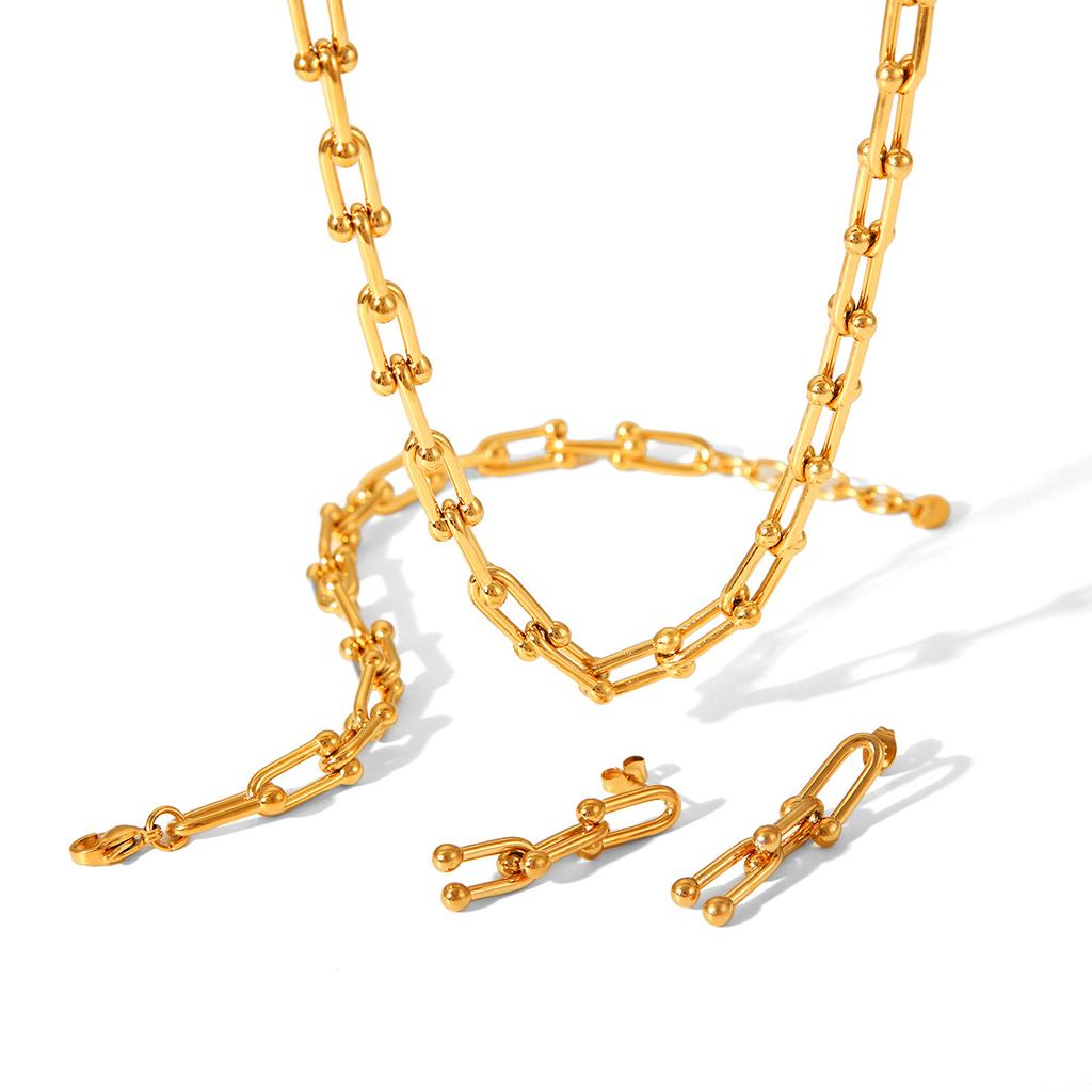 Fashion Fine 14inch U-shaped Horseshoe Buckle Stainless Steel Non-fading Link Chains for Women