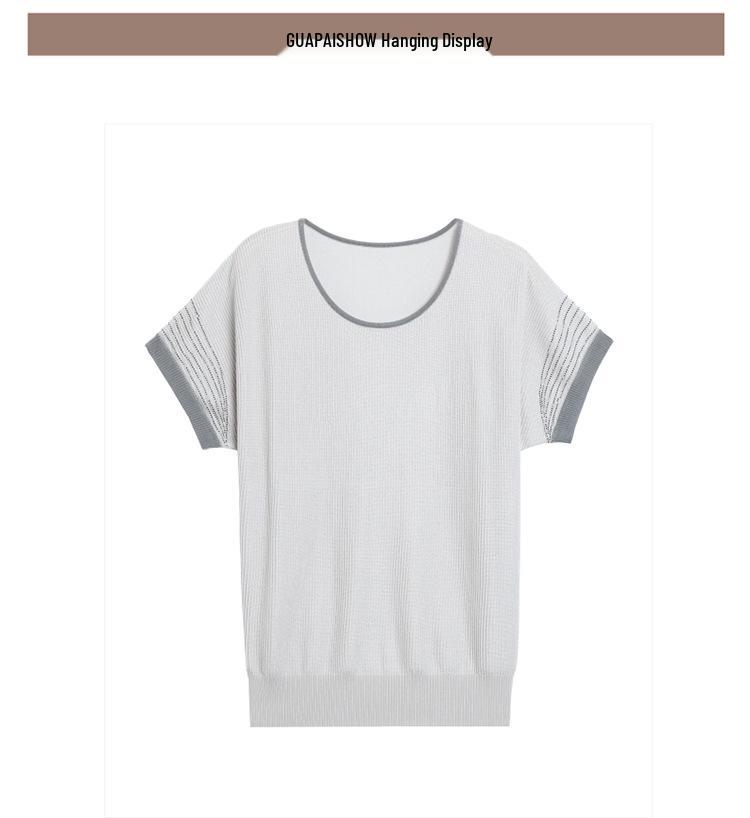 2026 Stylish Ice Silk T-Shirt for Middle-aged & Elderly Women - Elegant Round Neck, Short Sleeve Mother's Top