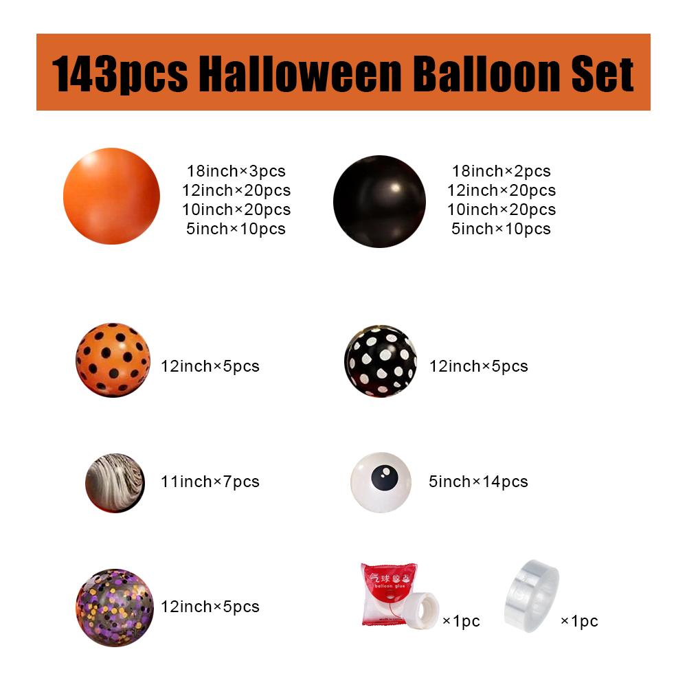 

143pcs Halloween Decoration Balloons Set Black Orange Balloon Colorful Paper Scraps Balloon Eyeball Decor Black Agate Ballon 1set