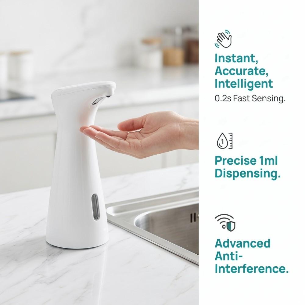 200ml Capacity Sensor Foam Soap Dispenser ABS Sensor Soap Pump Bottle Kitchen Bathroom Countertop