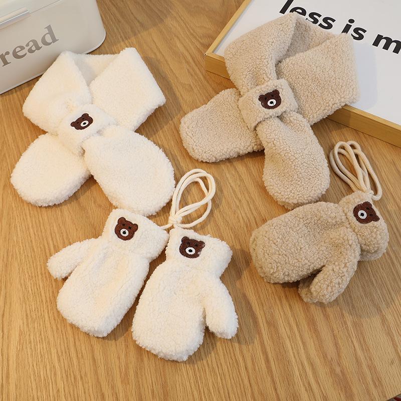 Baby Scarf Gloves Set Faux Lamb Wool Korean  Winter Warm Kids Neck Warmer Mittens Children Boys Girls Accessories 2-6Y