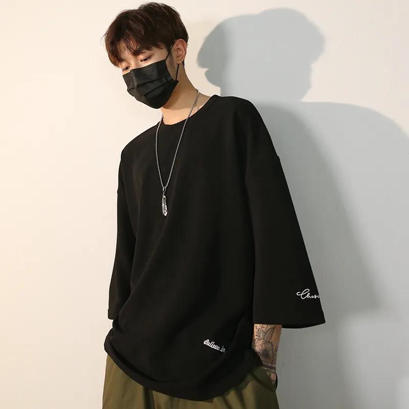 

Мужская летняя красивая повседневная футболка с короткими рукавами для студентов, свободные удобные топы с круглым вырезом XS