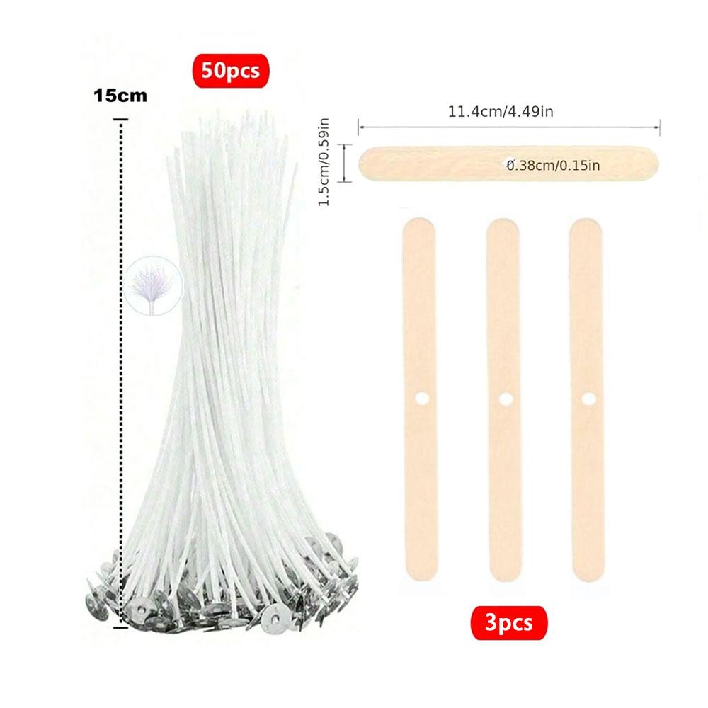 Lot de 53 mèches de bougie en coton ciré avec support, mèches de bougie originales sans fumée, noyau en cire d'huile de soja tissé