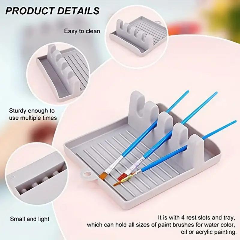 Desktop 4-Slot Paint Brush Holder Lightweight Plastic Art Organizer for Watercolor, Acrylic, Oil Painting Space-Saving