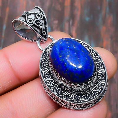 Wonderful Vintage Lapis Lazuli Gemstone Handmade 925 Sterling Silver Jewelry Pendant
